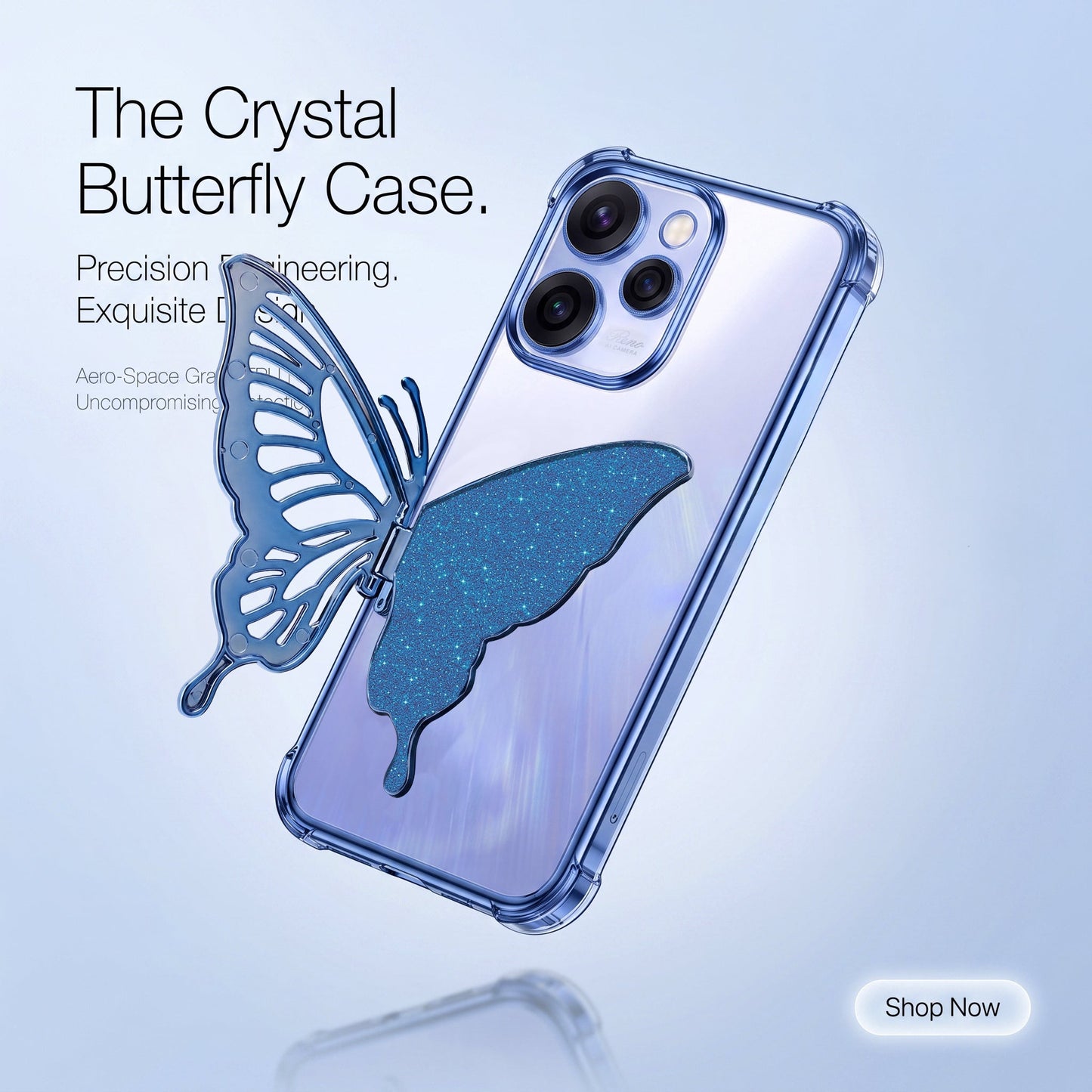Oppo Reno 15 Pro Mini 5G Premium Butterfly Glitter Stand Transparent Shockproof Airbag Phone Case