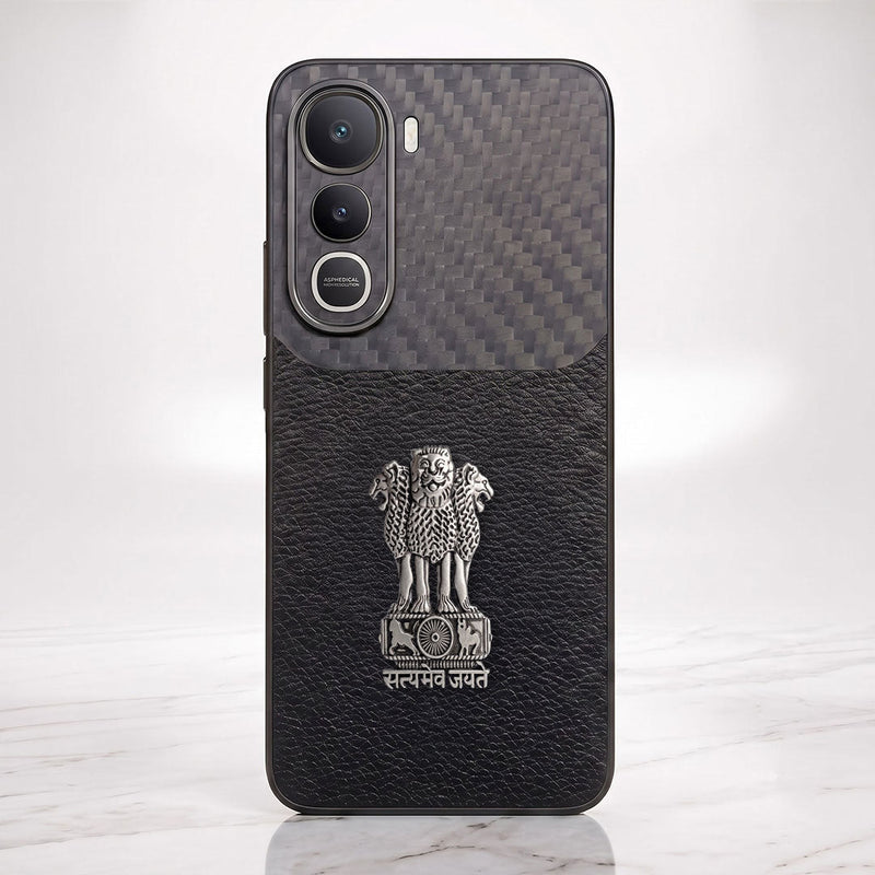 Vivo Y400 Pro 5G Satyamev Jayate Carbon Fiber Leather Hybrid Phone Case