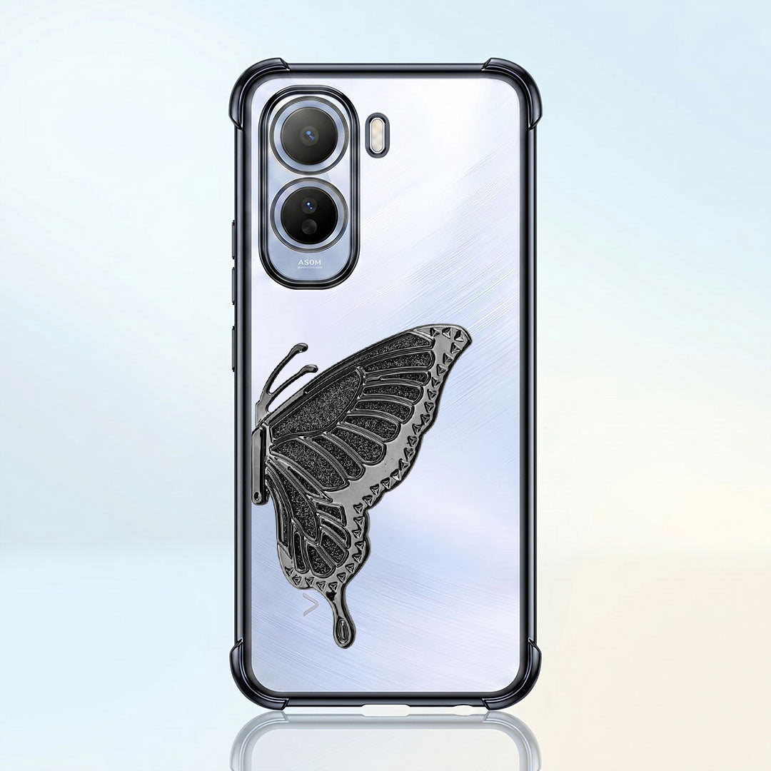 Vivo T5 Pro 5G Premium Butterfly Glitter Stand Transparent Shockproof Airbag Phone Case