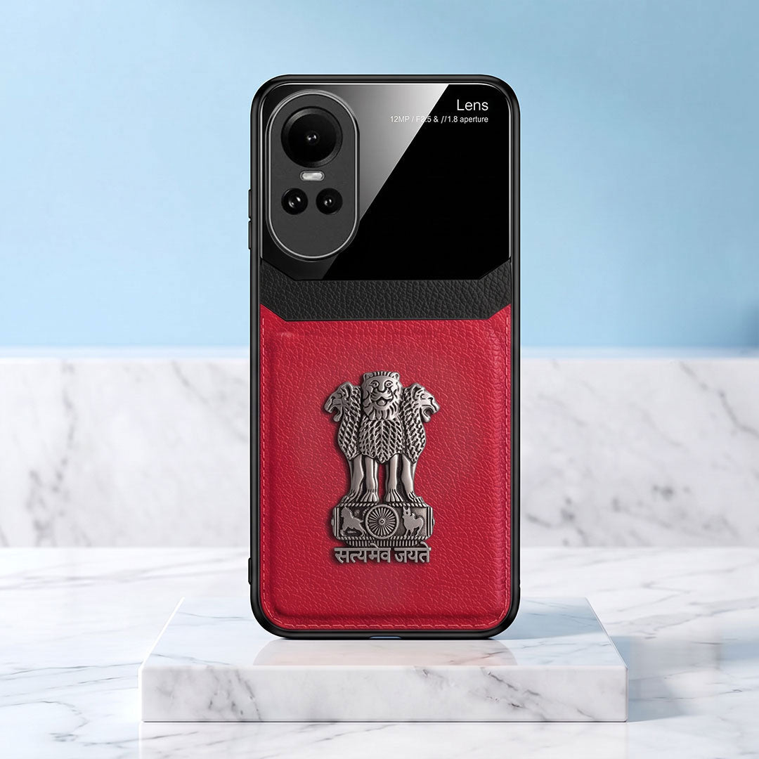 Oppo Reno 10 5G Satyamev Jayate 3D Metal Leather Back Case