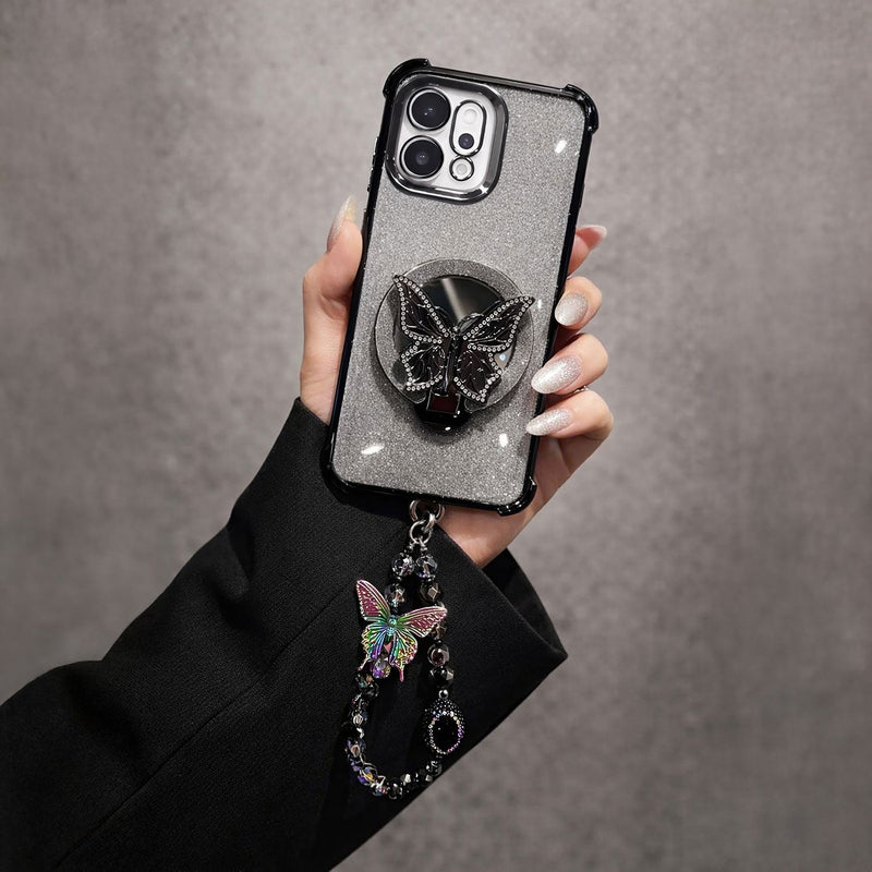 Oppo Reno 14 5G Luxury Shimmer Airbag Butterfly Stand Case with Charm Strap