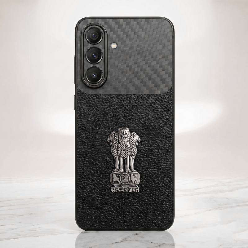 Samsung Galaxy A57 5G Satyamev Jayate Carbon Fiber Leather Hybrid Phone Case