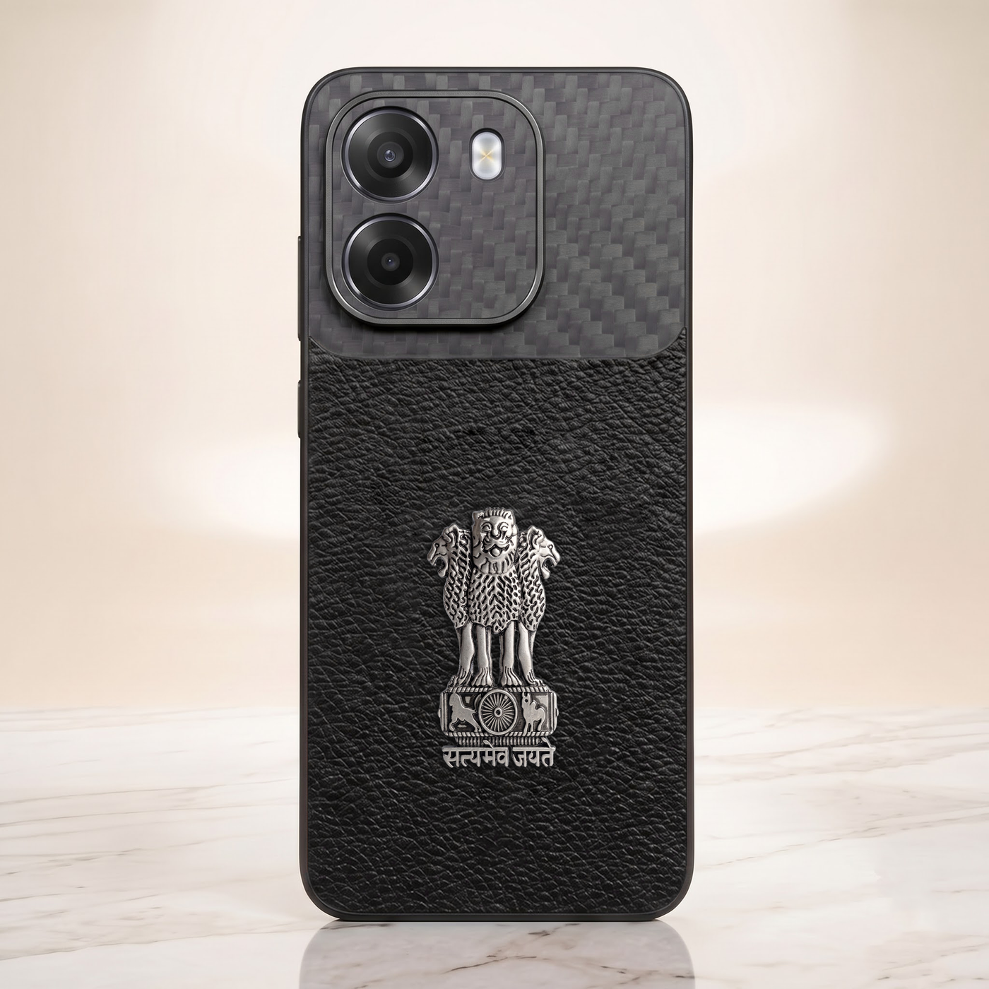 Oppo K14 5G Satyamev Jayate Carbon Fiber Leather Hybrid Phone Case