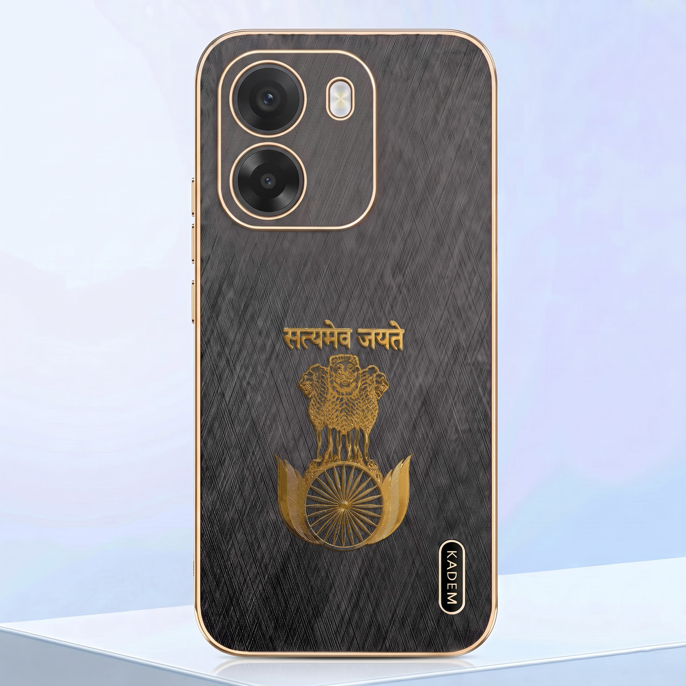 Oppo K14 5G Satyamev Jayate 3D Electroplated Frame Gold Thread Pattern Hard Back Case