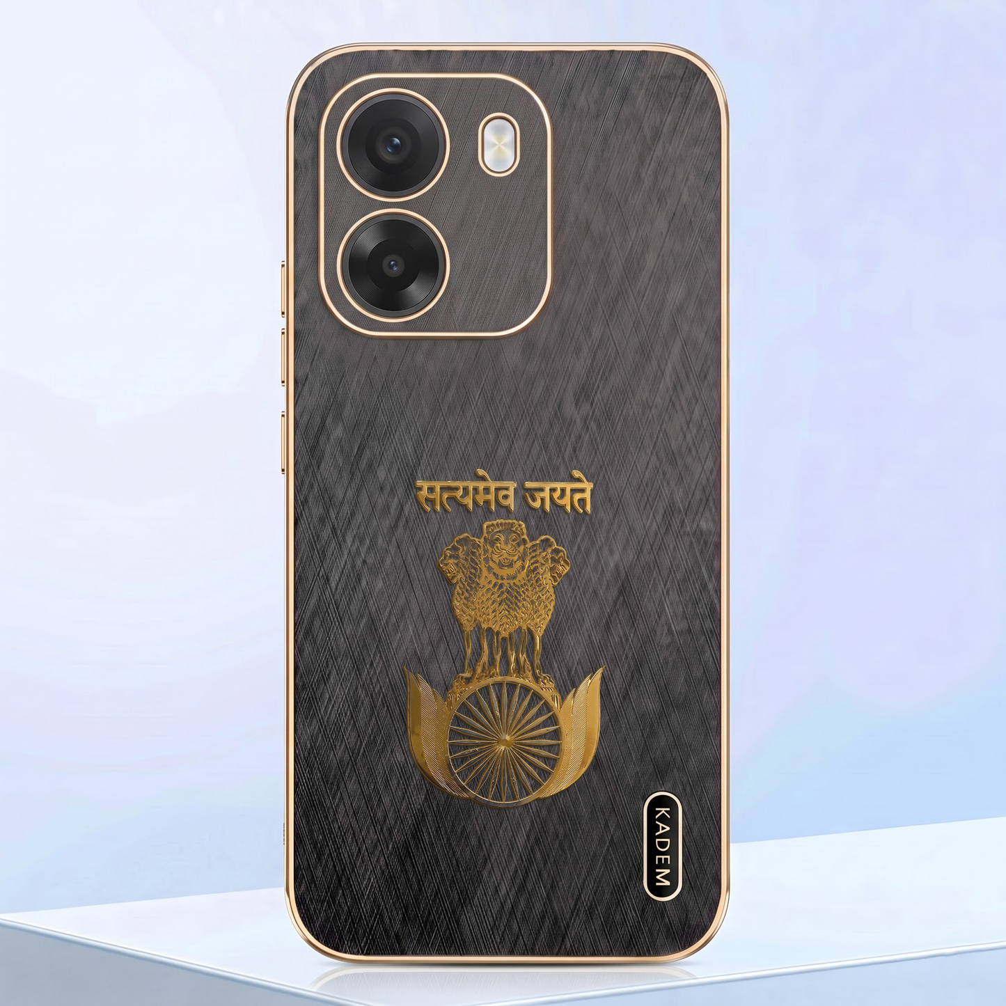 Oppo K14 5G Satyamev Jayate 3D Electroplated Frame Gold Thread Pattern Hard Back Case