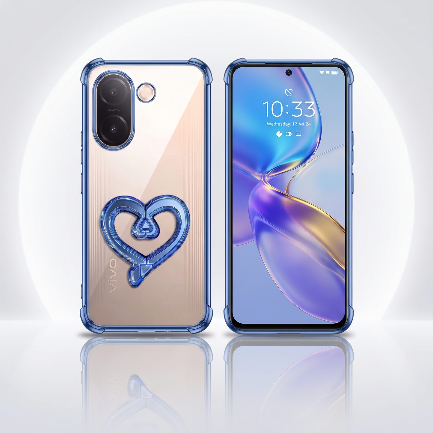 Vivo V60e 5G Premium Heart Stand Transparent Shockproof Airbag Phone Case