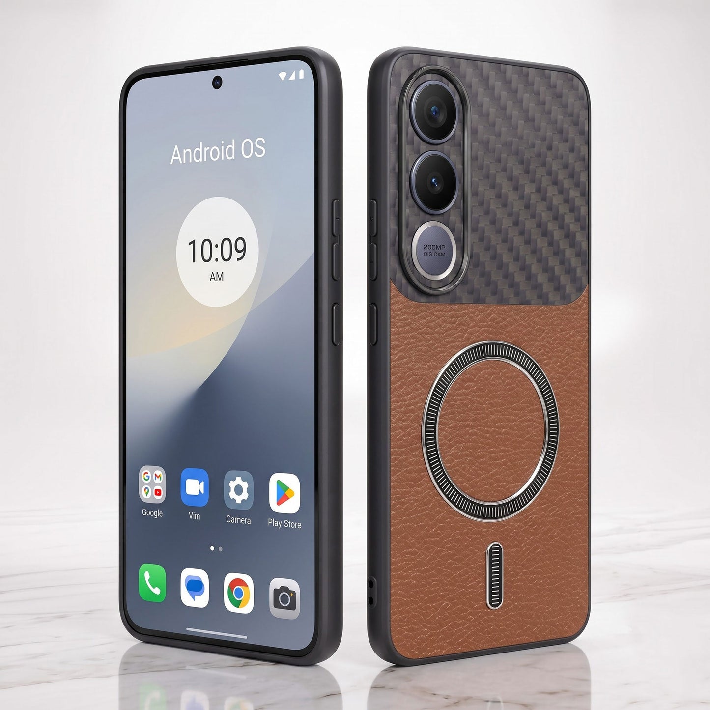 Vivo V70 FE 5G Carbon Fiber Leather Hybrid MagSafe Magnetic Case