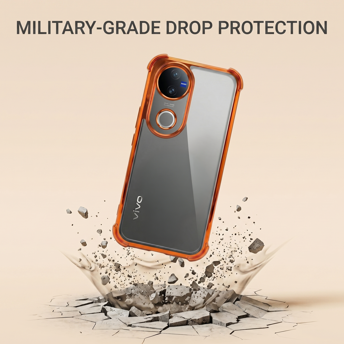 Vivo v50 5G Premium Shockproof Transparent Airbag Cosmic Orange Case