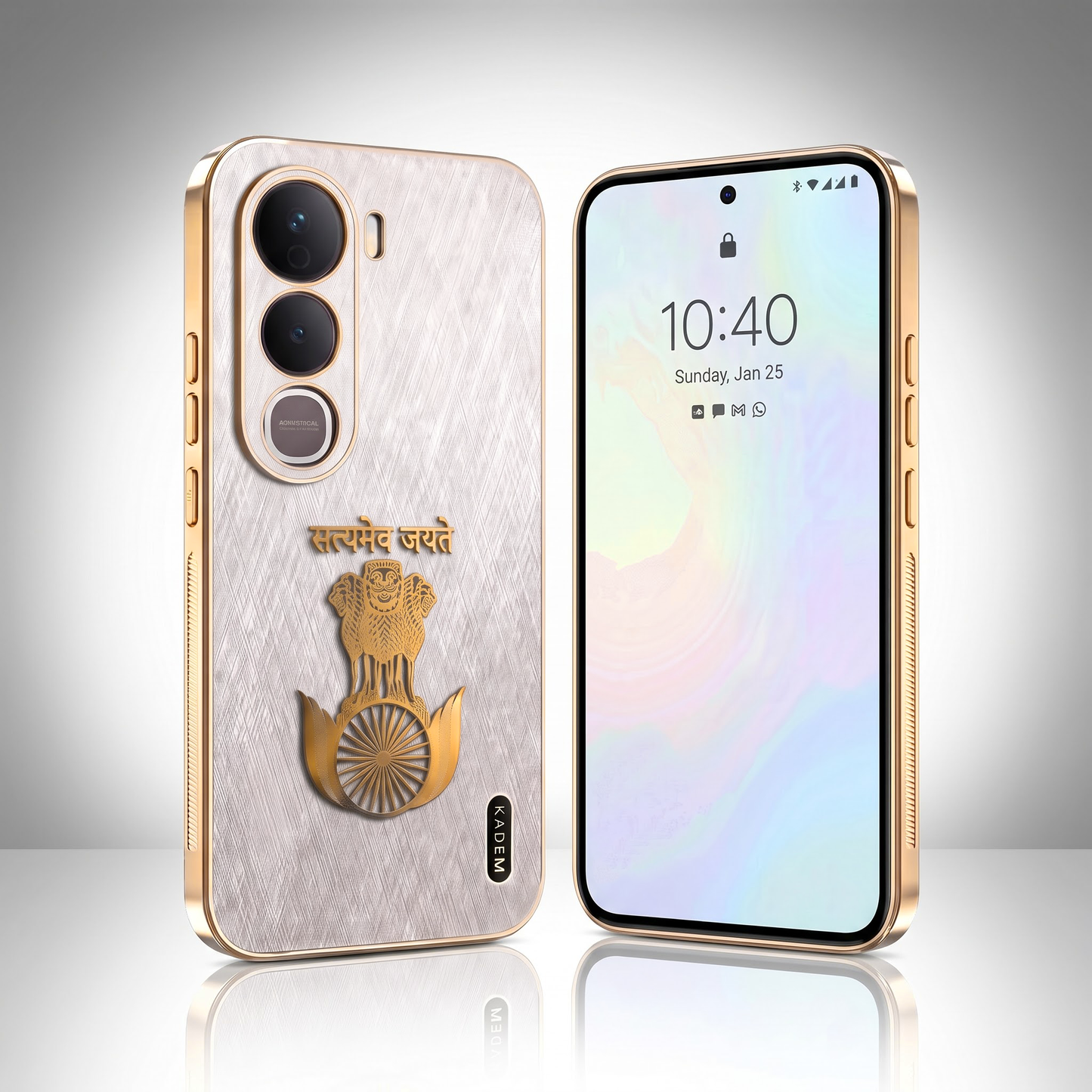 Vivo Y400 Pro 5G Satyamev Jayate 3D Electroplated Frame Gold Thread Pattern Hard Back Case