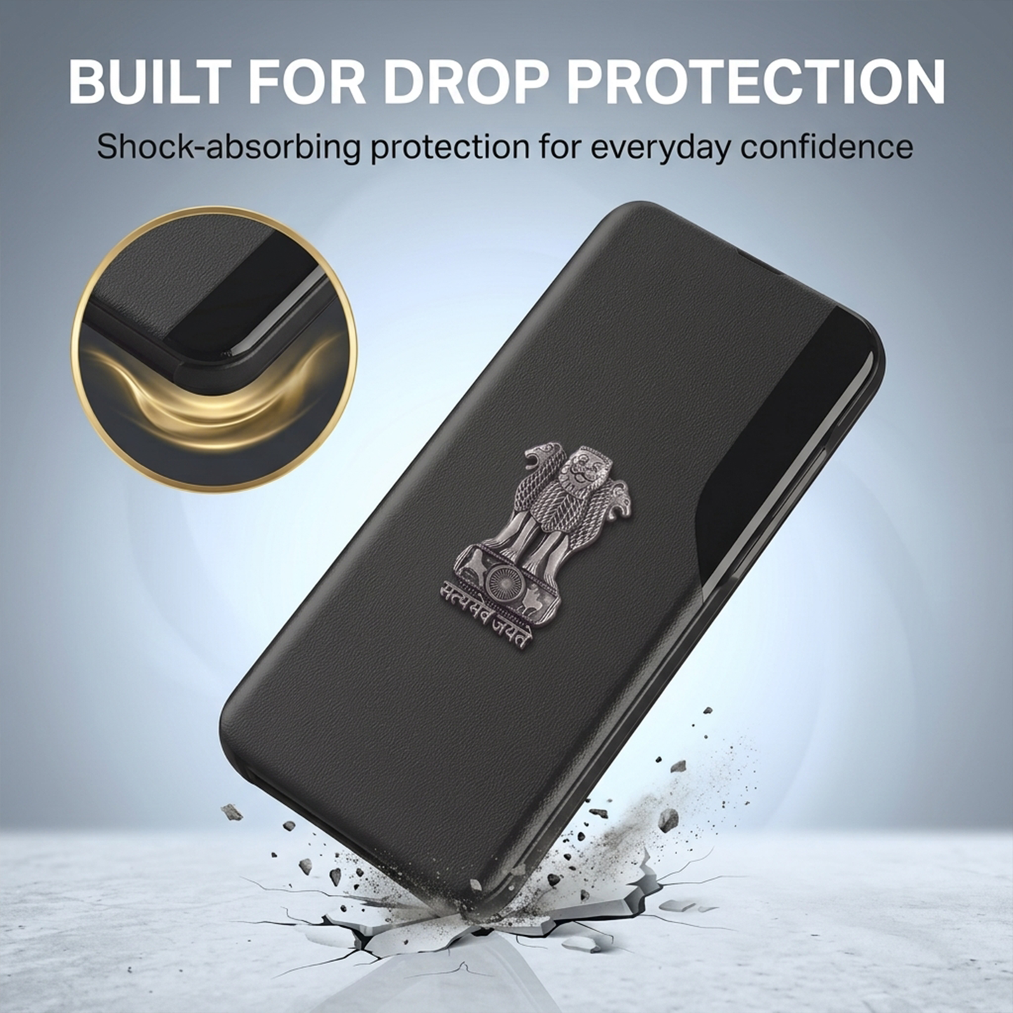 Vivo T3 5G Metal Emblem Satyamev Jayate Half Window Leather Flip Case