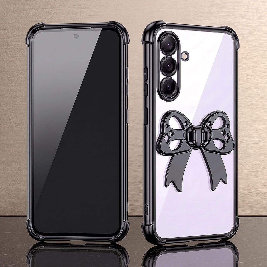 Samsung Galaxy M56 5G Stylish Bow Knot Stand Transparent Shockproof Airbag Phone Case