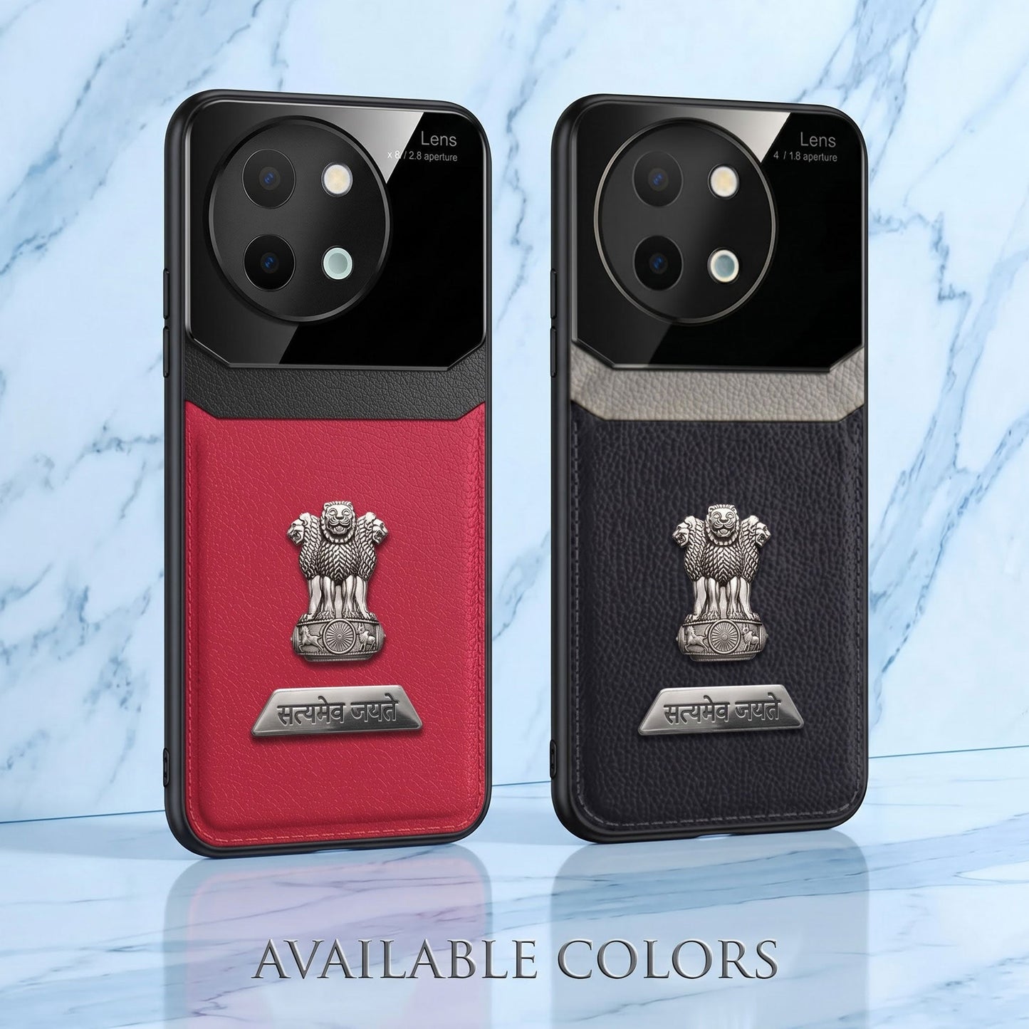 Vivo Y58 5G Satyamev Jayate 2-in-1 Emblem Leather Lens Protective Back Case