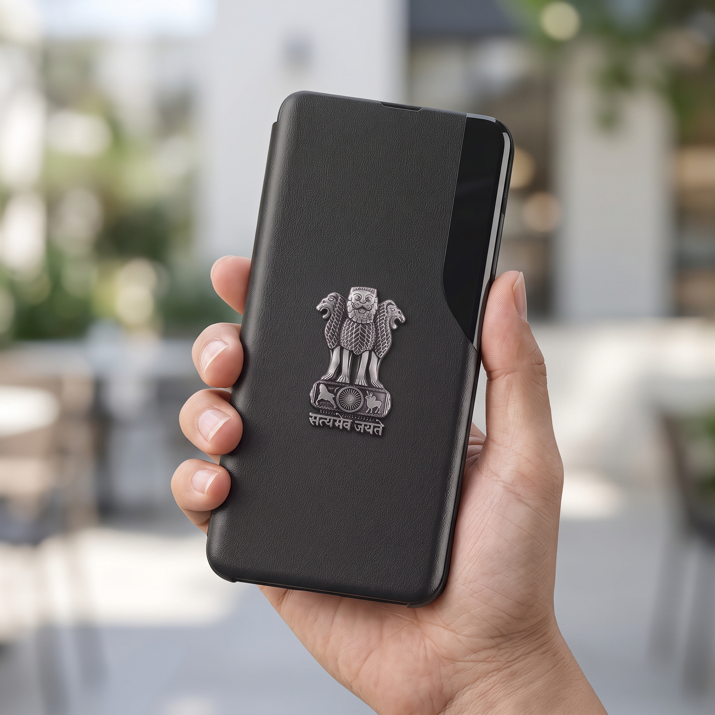 Vivo Y200e 5G Metal Emblem Satyamev Jayate Half Window Leather Flip Case