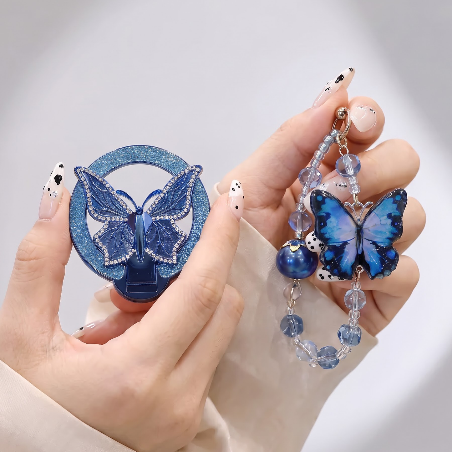 Oppo Reno 15 5G Luxury Shimmer Airbag Butterfly Stand Case with Charm Strap