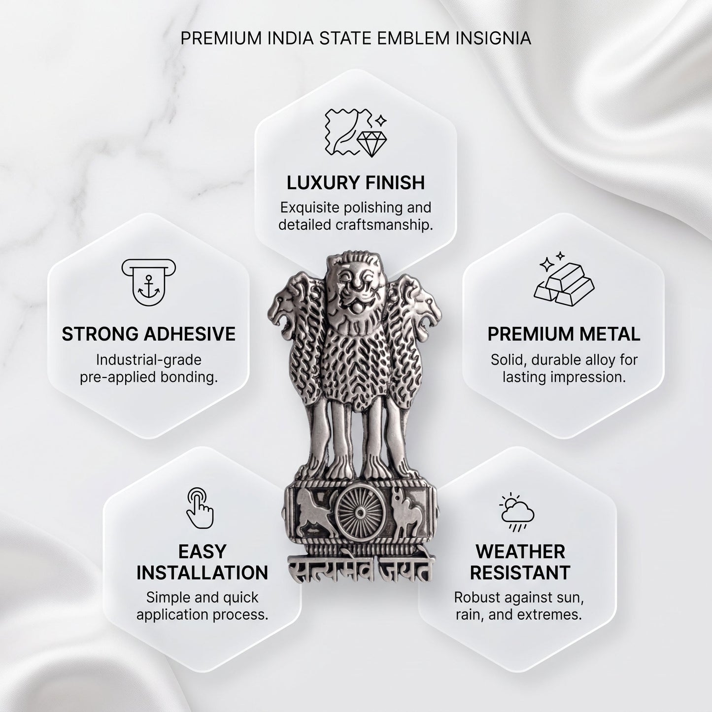 Oppo F29 Pro 5G Compatible Satyamev Jayate 3D Metal Emblem Sticker