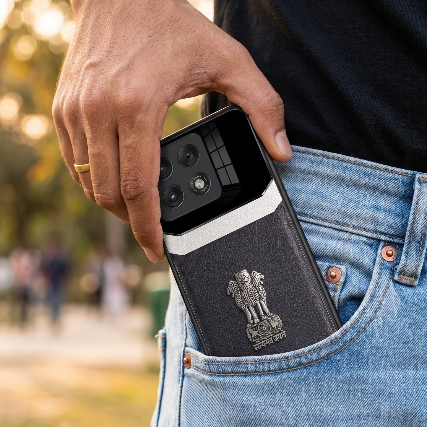 Motorola Edge 70 Pro 5G Satyamev Jayate 3D Metal Leather Back Case