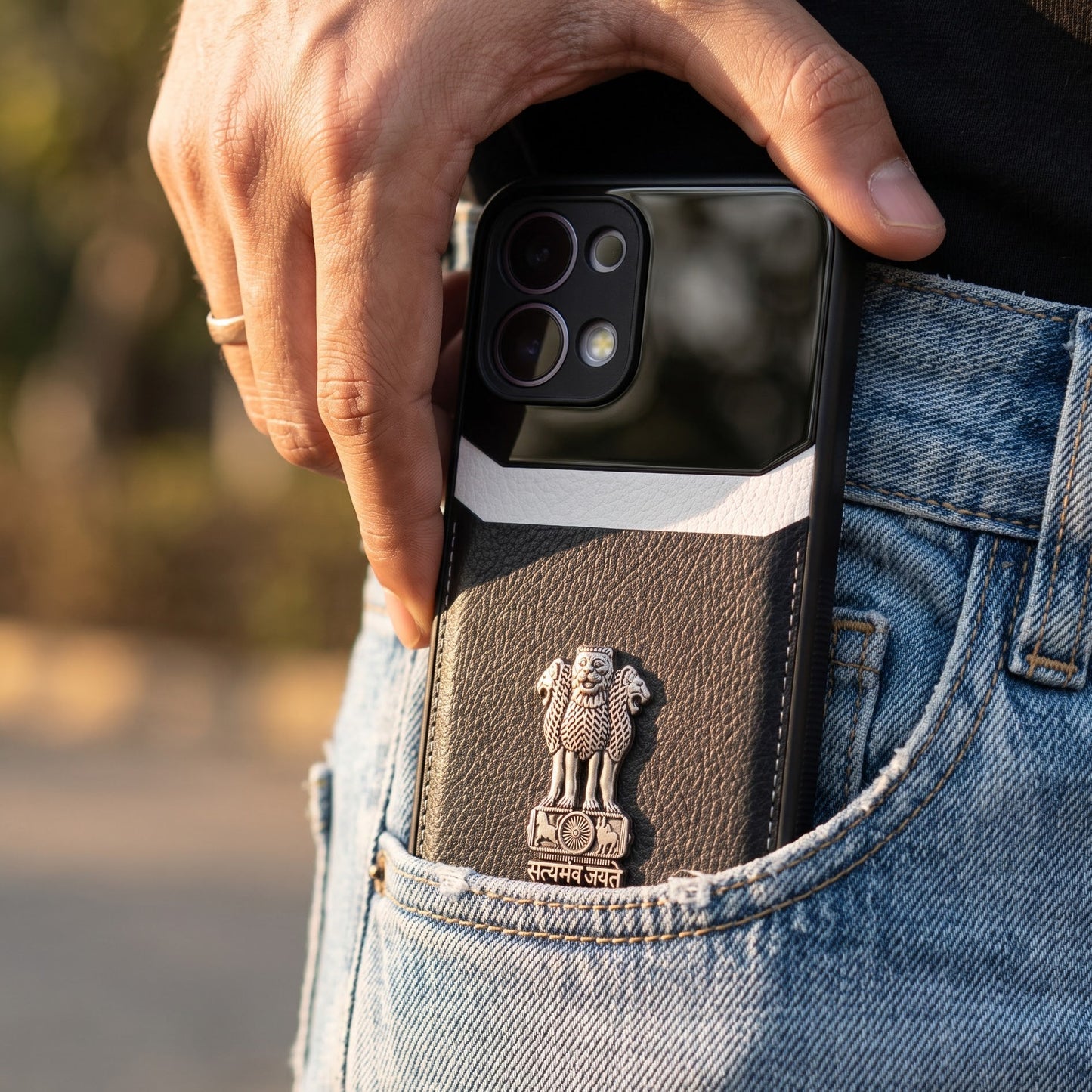 Oppo F31 5G Satyamev Jayate 3D Metal Leather Back Case