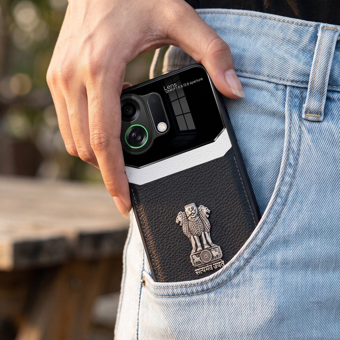 Oppo K13 Turbo 5G Satyamev Jayate 3D Metal Leather Back Case