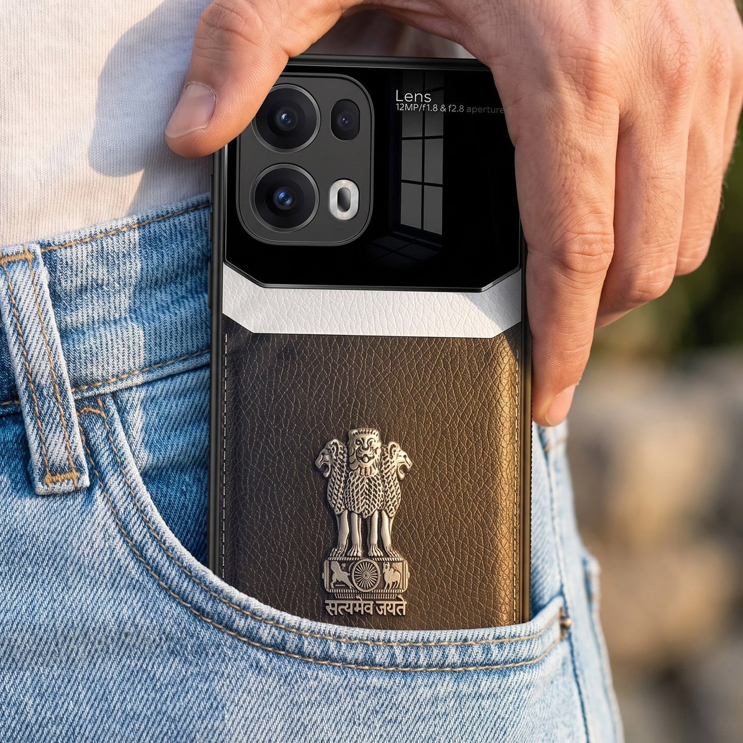 Oppo Reno 13 Pro 5G Satyamev Jayate 3D Metal Leather Back Case