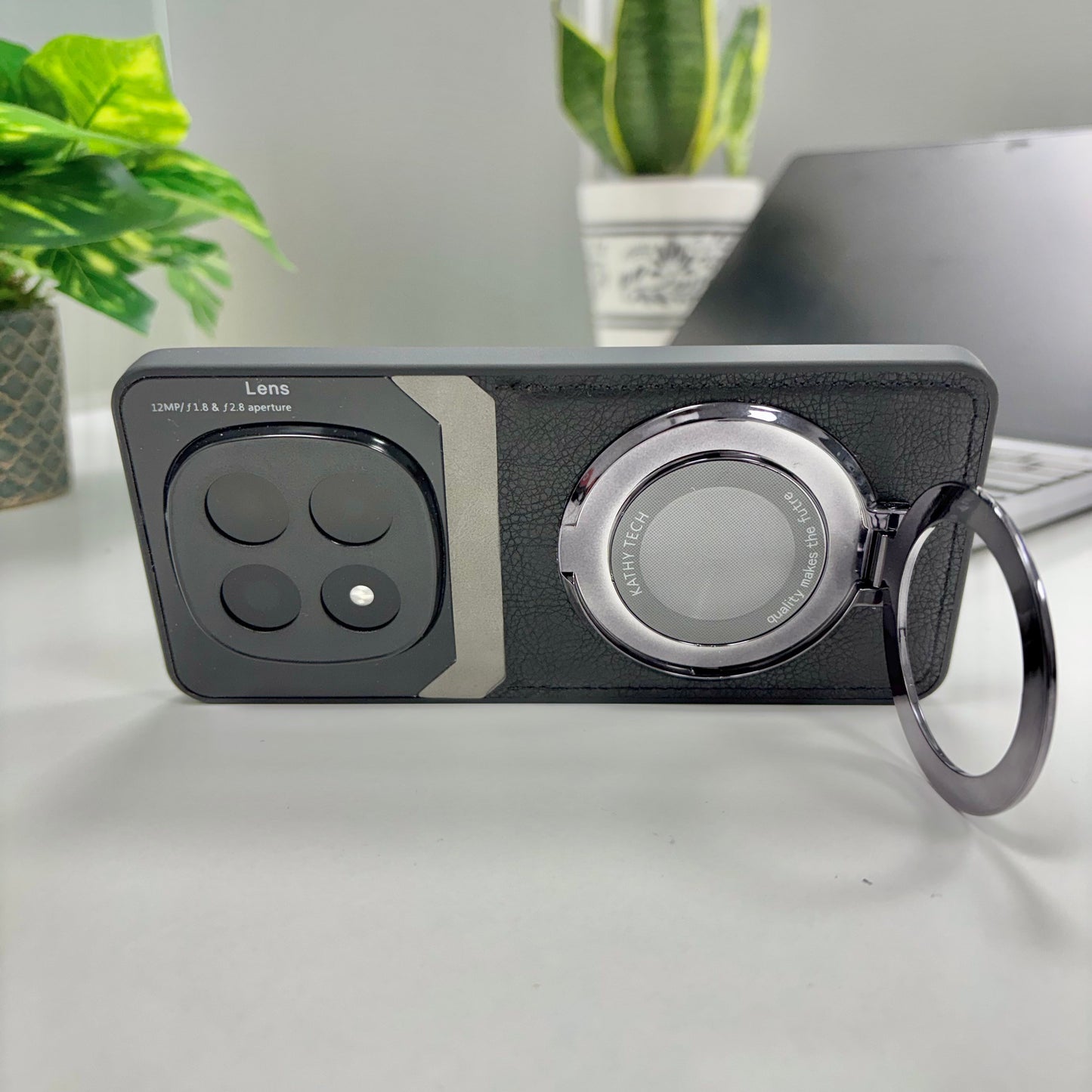 Redmi Note 14 Pro 5G Original Luxury Leather Lens Magnifier Ring Stand Case