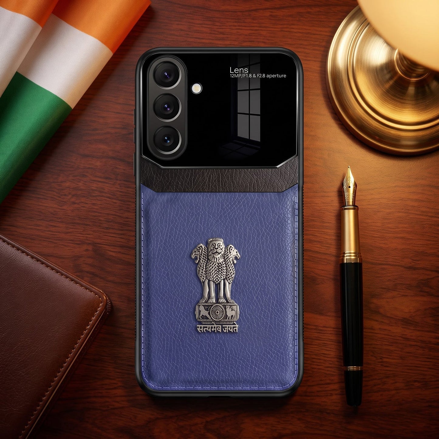 Samsung Galaxy A57 5G Satyamev Jayate 3D Metal Leather Back Case
