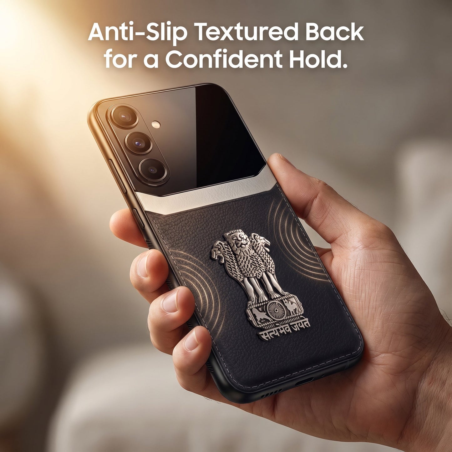 Samsung Galaxy A56 5G Satyamev Jayate 3D Metal Leather Back Case