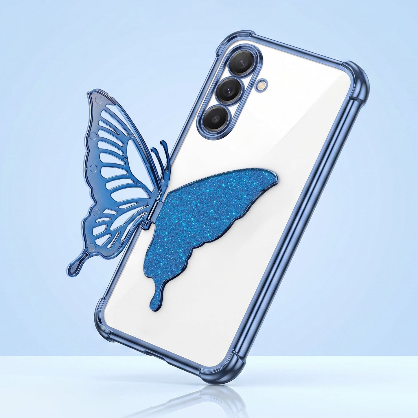 Samsung Galaxy A16 5G Premium Butterfly Glitter Stand Transparent Shockproof Airbag Phone Case