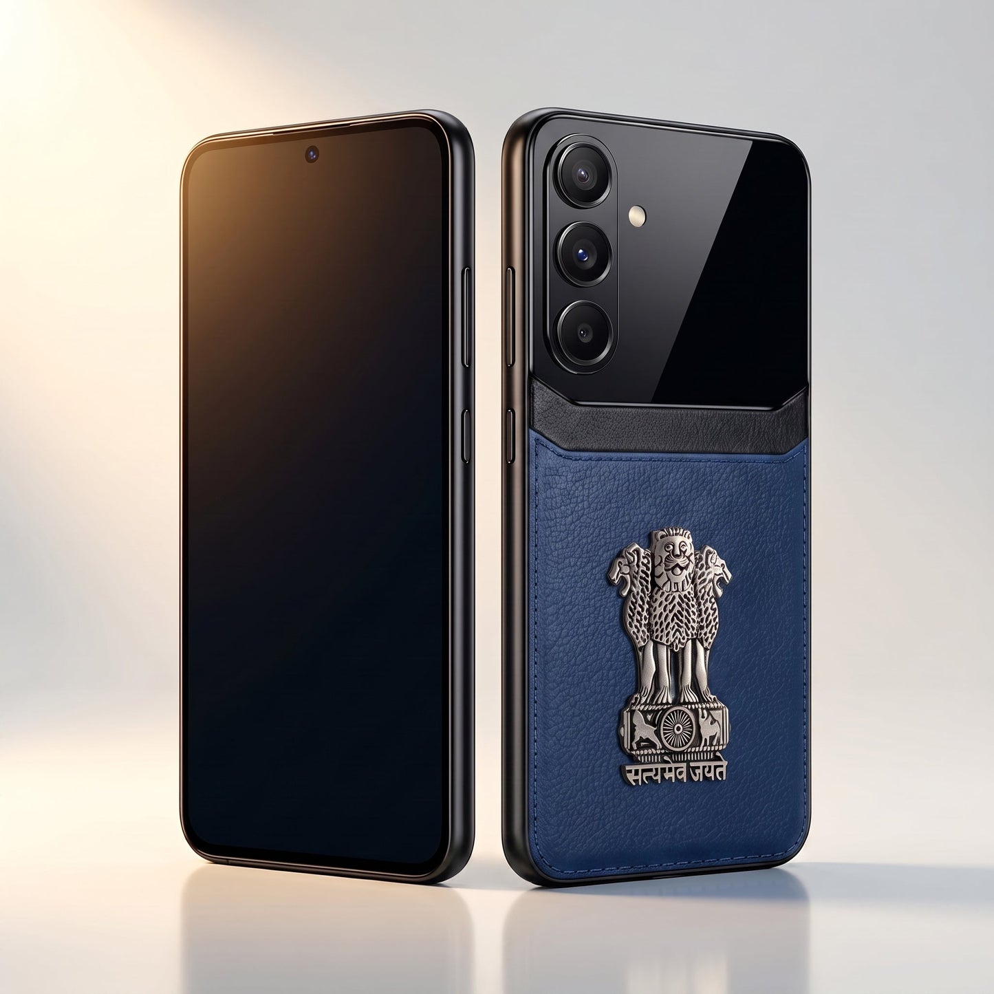 Samsung Galaxy M56 5G Satyamev Jayate 3D Metal Leather Back Case