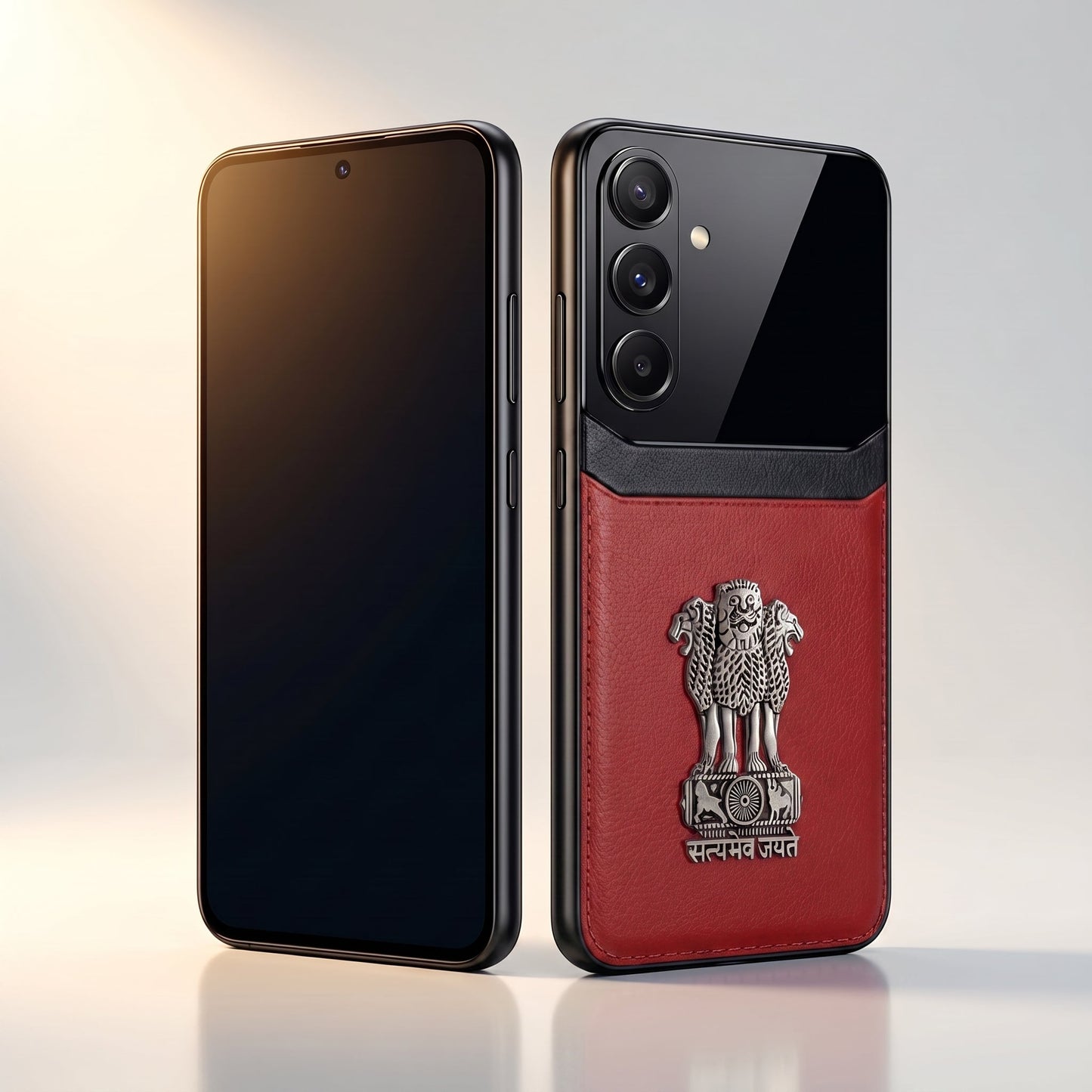 Samsung Galaxy A56 5G Satyamev Jayate 3D Metal Leather Back Case