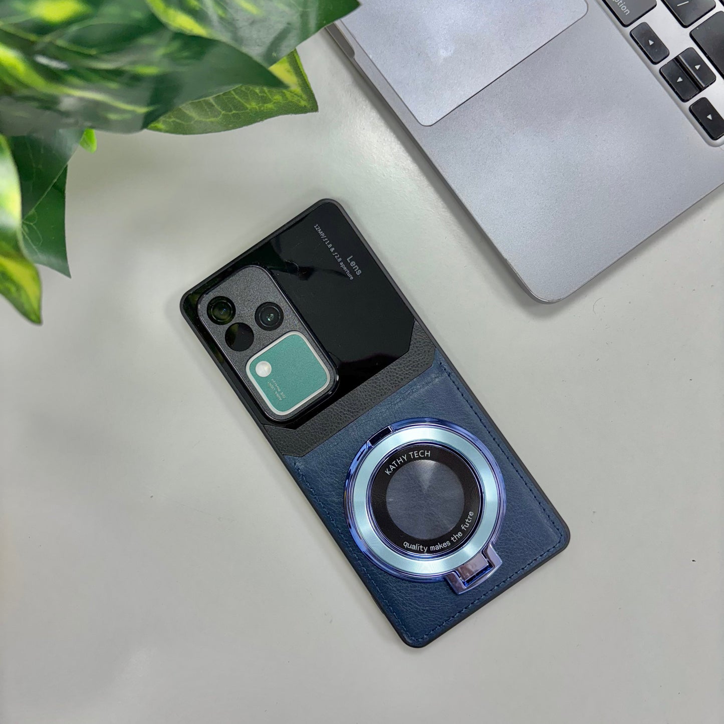 Vivo V30 Pro 5G Original Luxury Leather Lens Magnifier Ring Stand Case