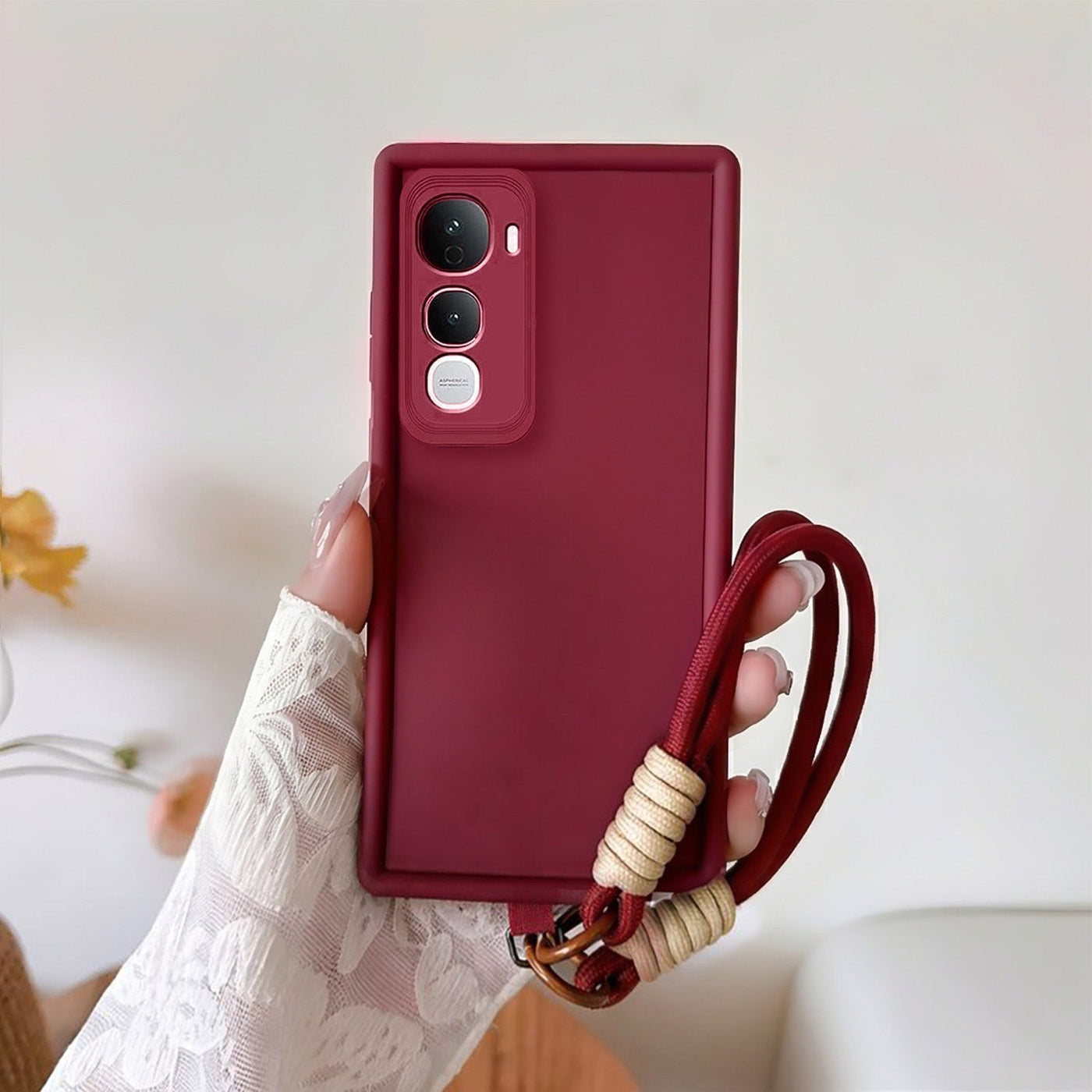 Vivo Y400 Pro 5G Luxury Silicone Matte Case with Wrist Strap