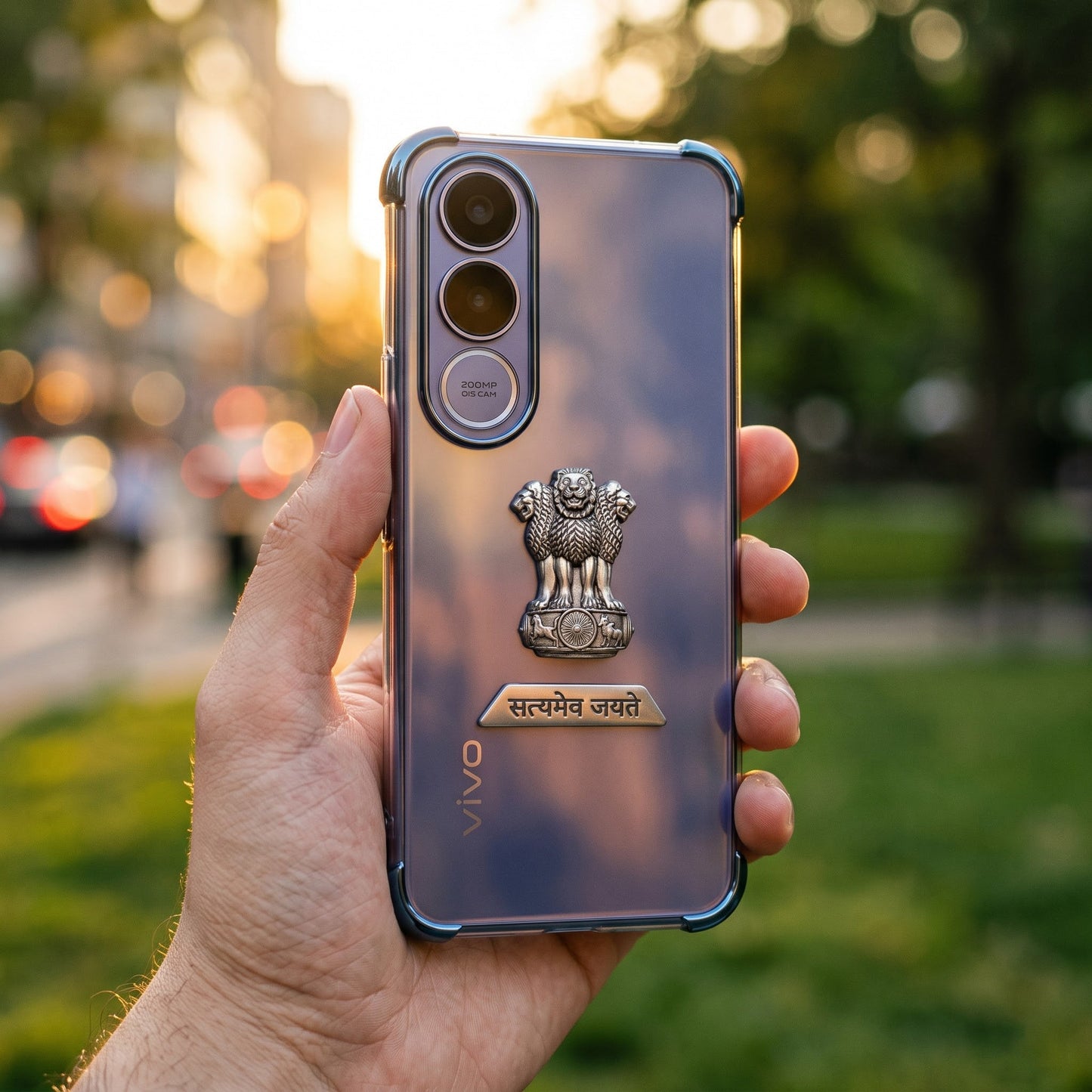 Vivo V70 FE 5G Satyamev Jayate 2-in-1 Emblem Transparent Shockproof Airbag Case