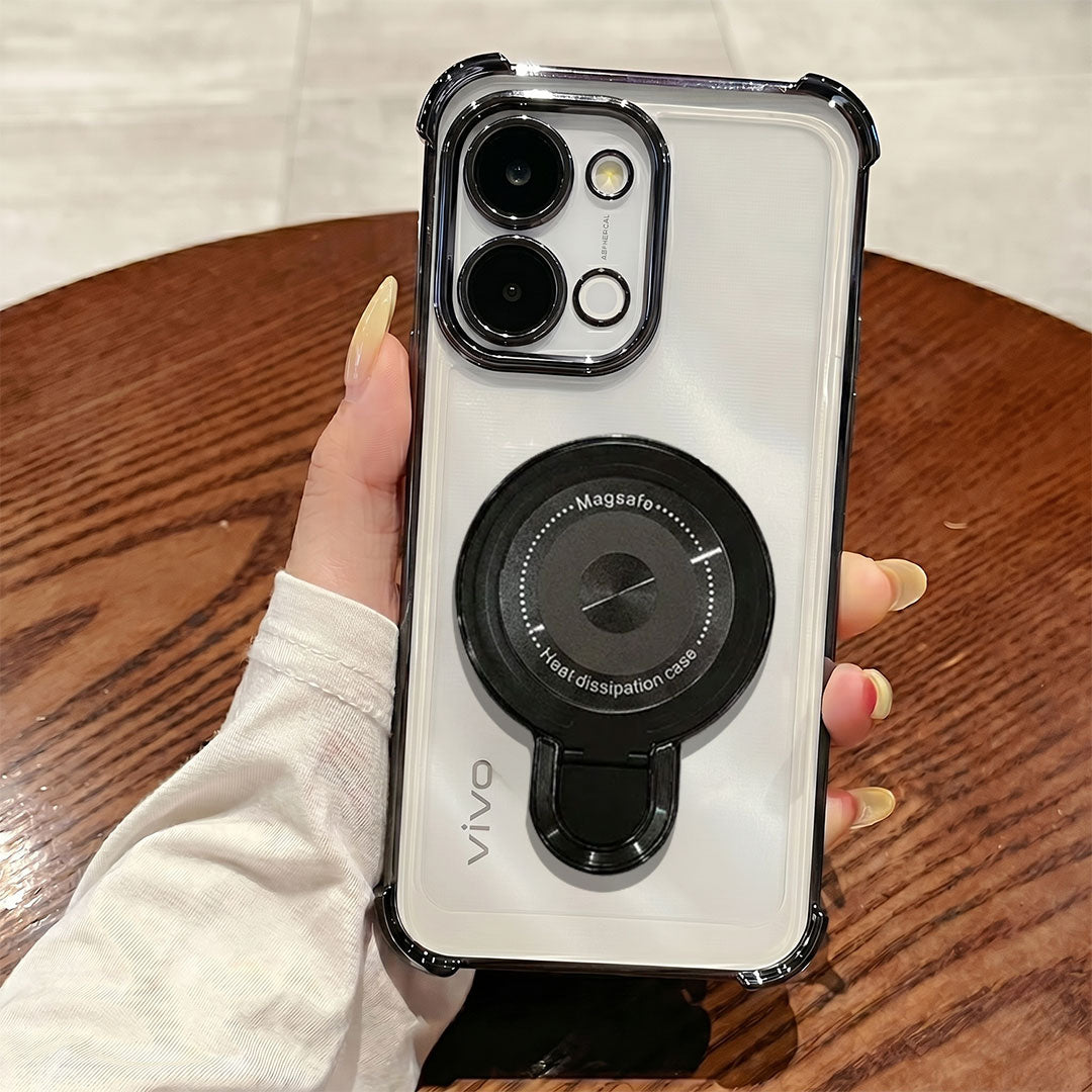 Vivo T5x 5G Luxury Four Corner Invincible Bracket Ring Stand Case